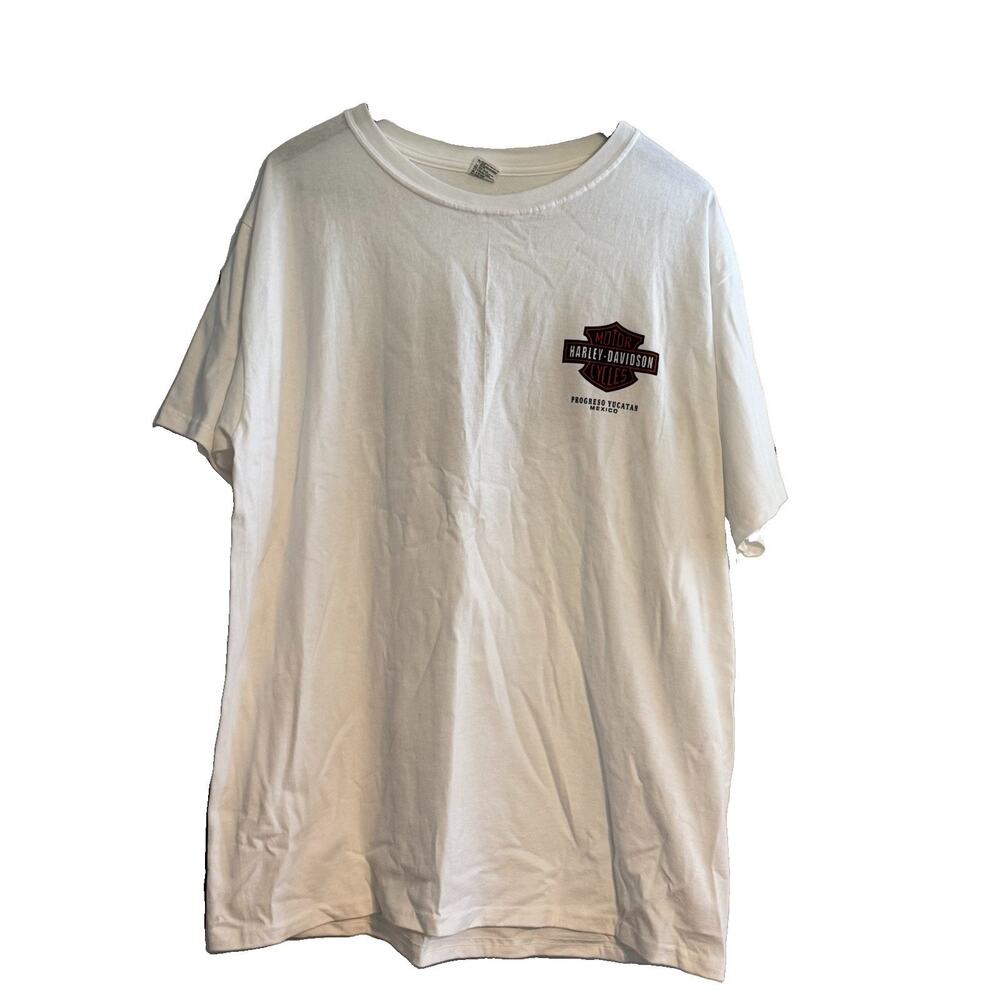 Harley Davidson T Shirt Mens 2XL White Progreso Yucatán Logo Graphic T Shirt